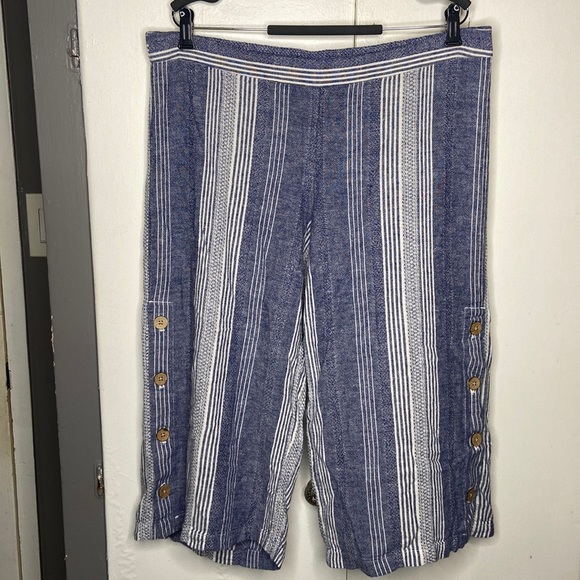 J Jill Womens pull on Linen pants Wide Leg Blue Pinstripes Nautical sz XL Petite - Picture 1 of 9